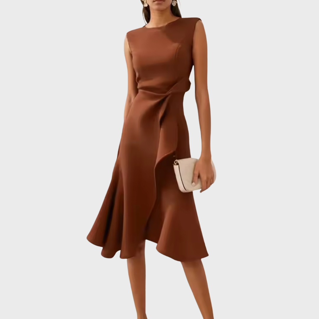 Eleanora | Draped Asymmetric Midi Dress