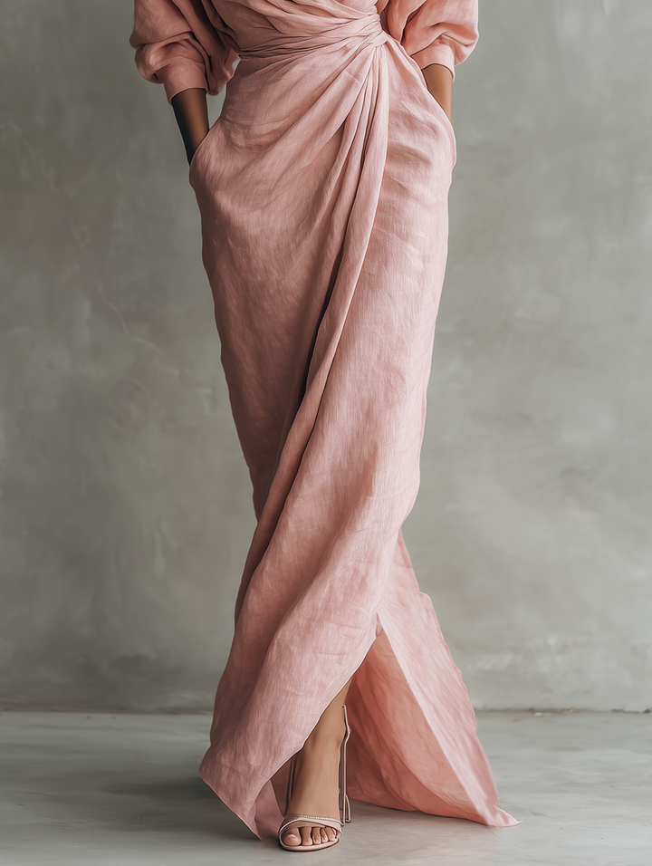 Laya | Pink V-Neck Maxi Dress