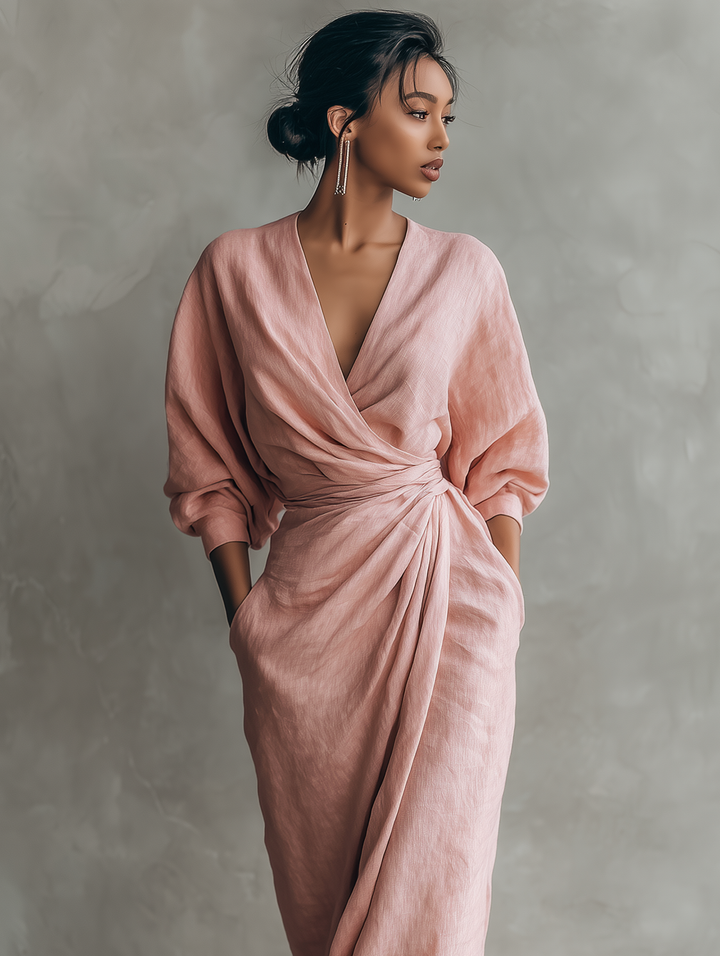 Laya | Pink V-Neck Maxi Dress