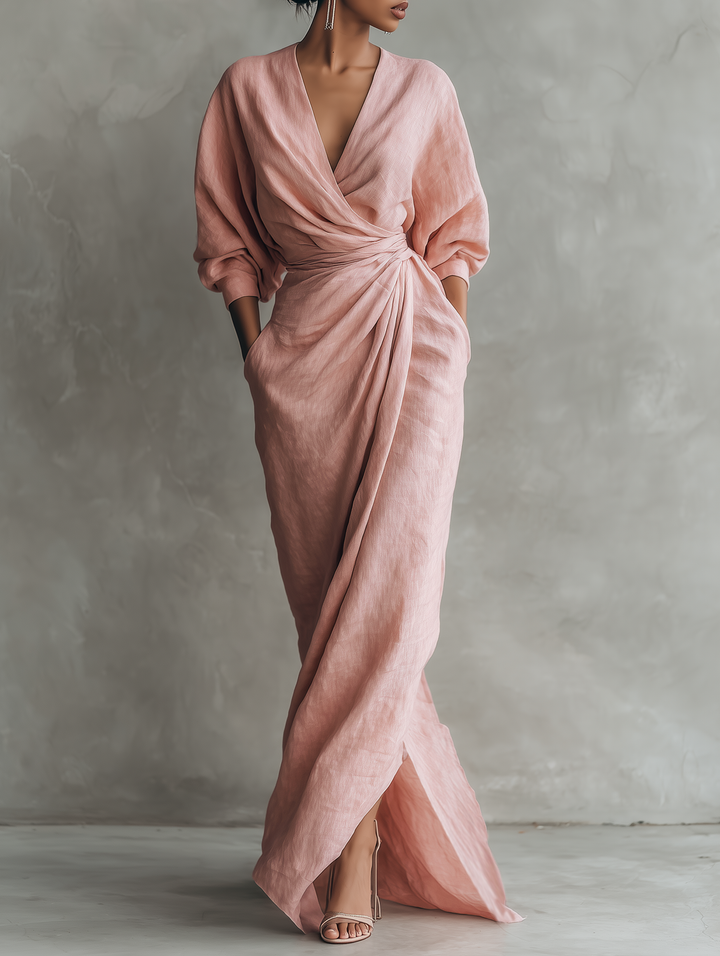 Laya | Pink V-Neck Maxi Dress