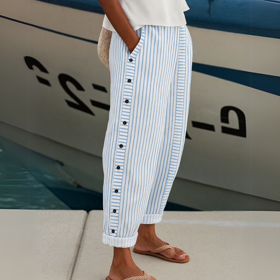 Serena | Striped High-Waist Button Pants