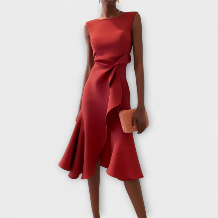Eleanora | Draped Asymmetric Midi Dress