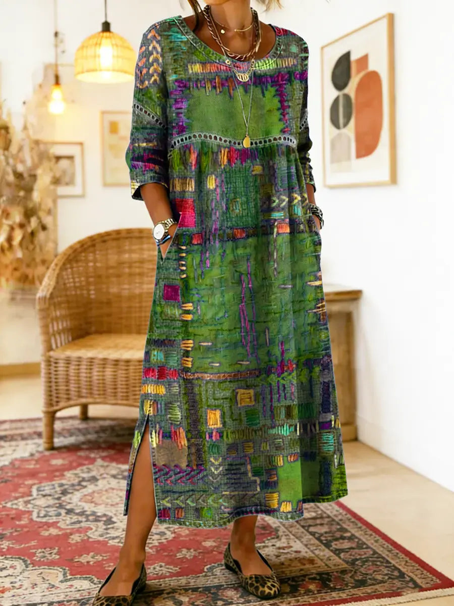 Luna | Flattering Boho Patchwork Midi Dress