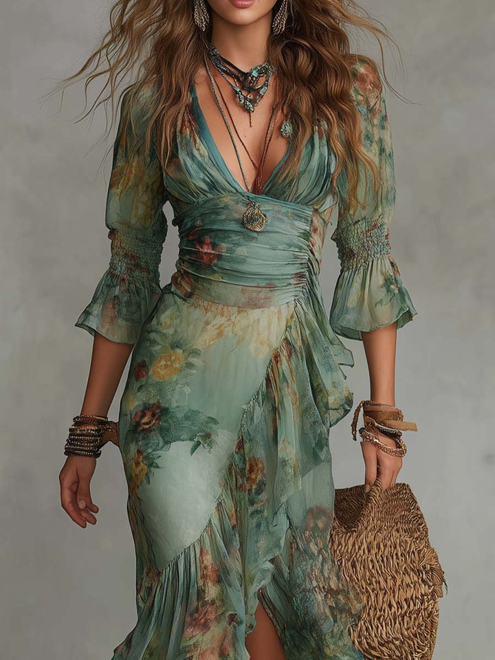 Kim | Romantic Floral Asymmetric Maxi Dress