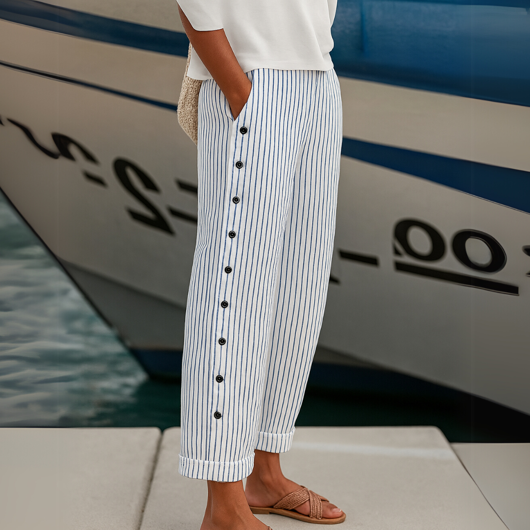 Serena | Striped High-Waist Button Pants
