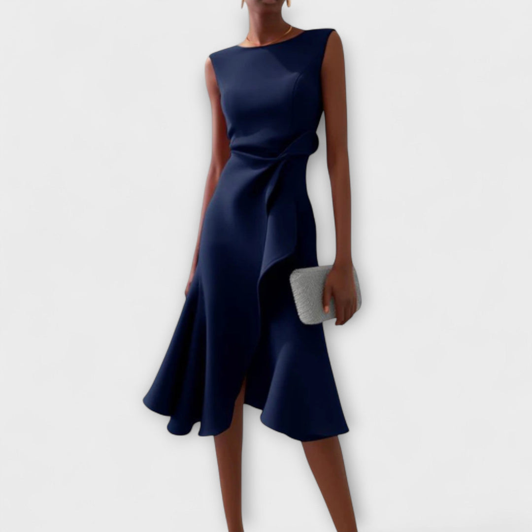 Eleanora | Draped Asymmetric Midi Dress