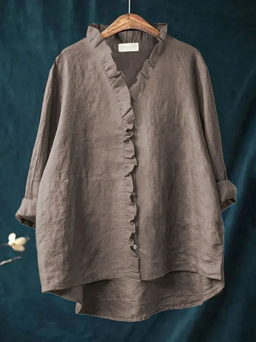 Dominique | Ruffled V-Neck Relaxed Blouse