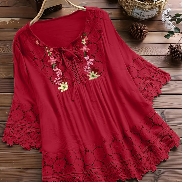 Marjorie | Embroidered Lace Trim Blouse