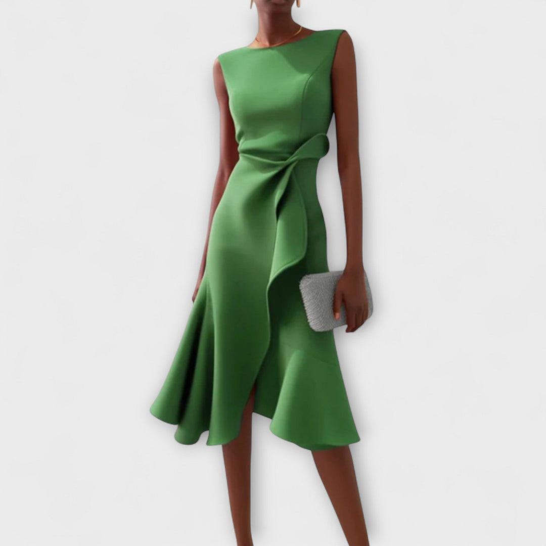 Eleanora | Draped Asymmetric Midi Dress