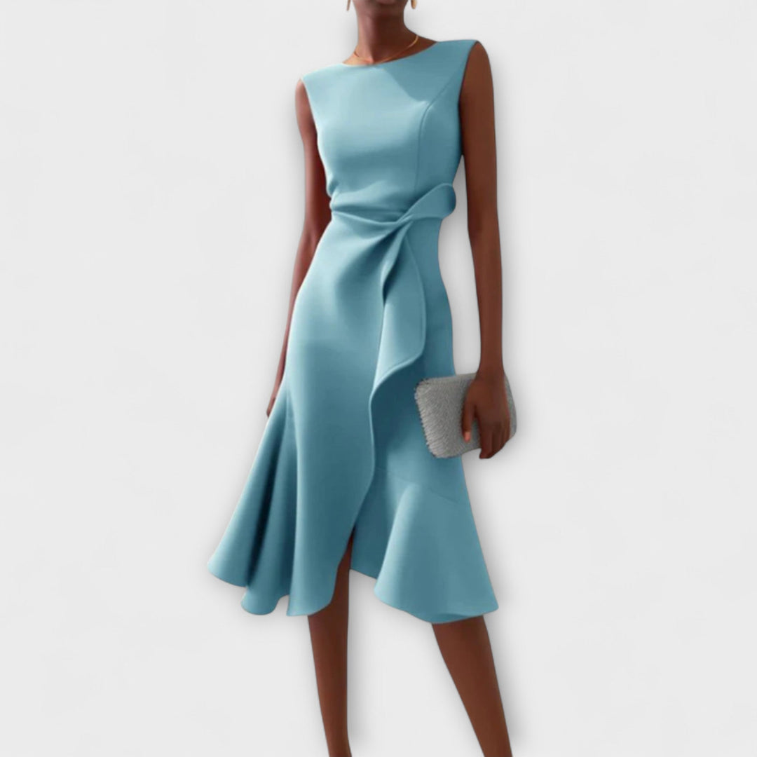 Eleanora | Draped Asymmetric Midi Dress