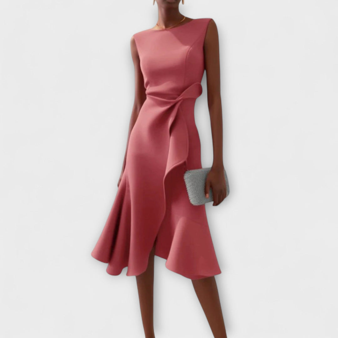 Eleanora | Draped Asymmetric Midi Dress