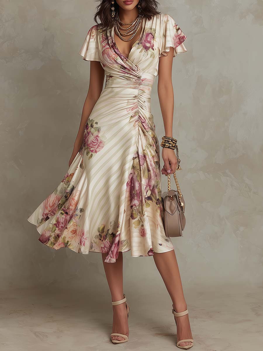 Mavie | Elegant Vintage Floral Midi Dress