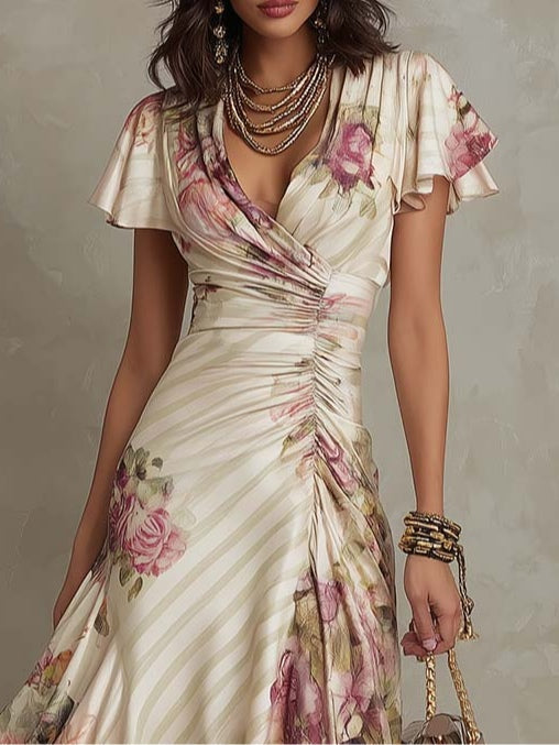 Mavie | Elegant Vintage Floral Midi Dress
