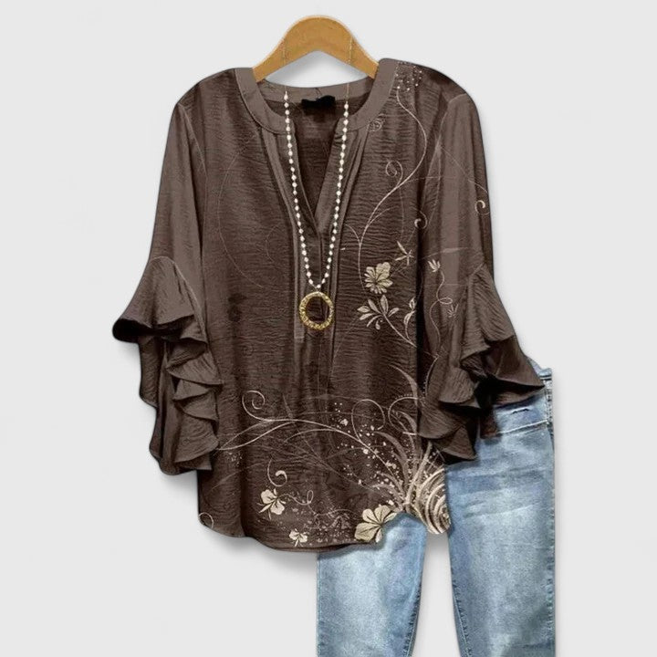 Corinne | Ruffle Sleeve Printed Statement Blouse