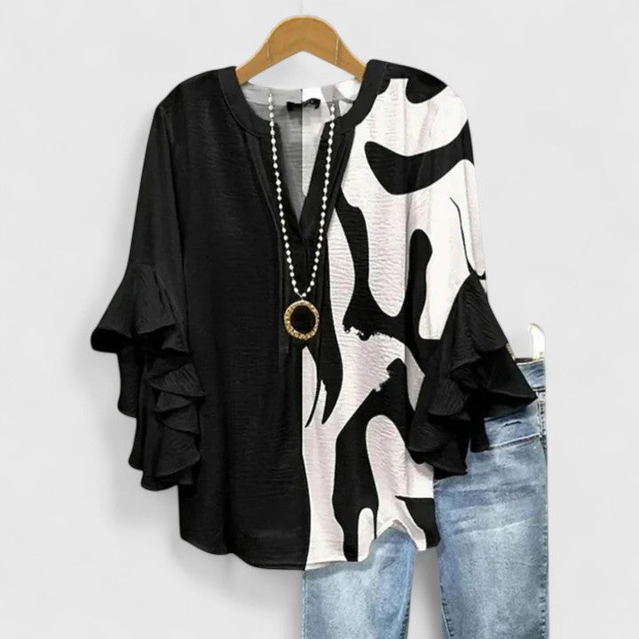 Corinne | Ruffle Sleeve Printed Statement Blouse