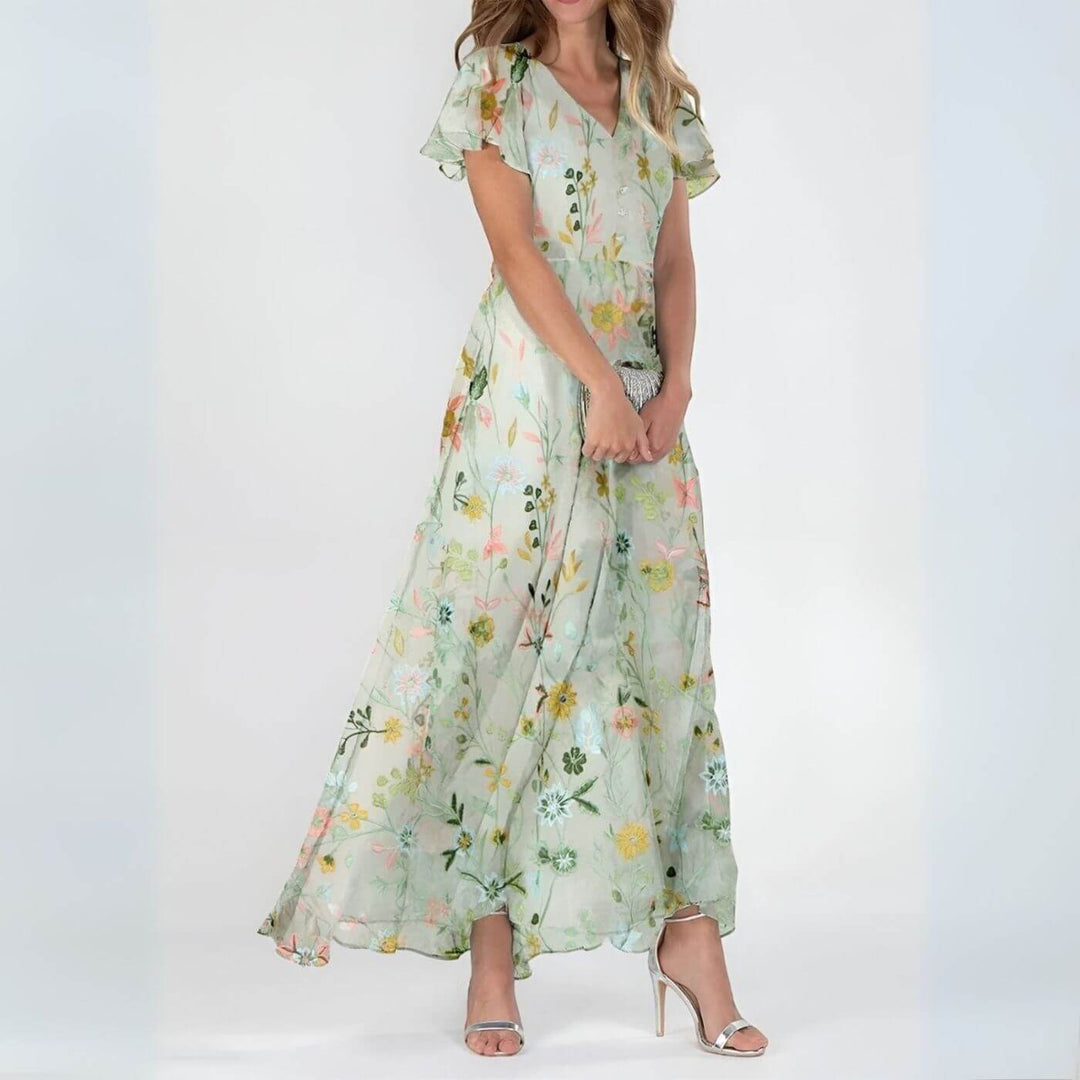 Regina | Flattering Floral V-Neck Maxi Dress
