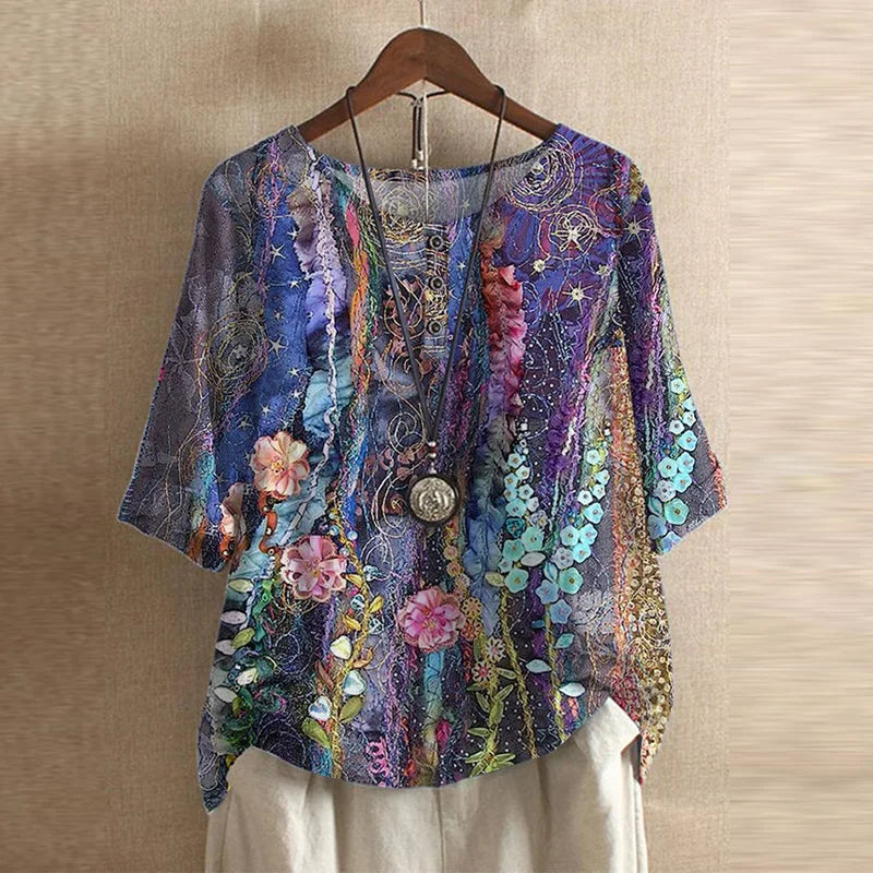 Celeste | Retro Floral Relaxed Blouse