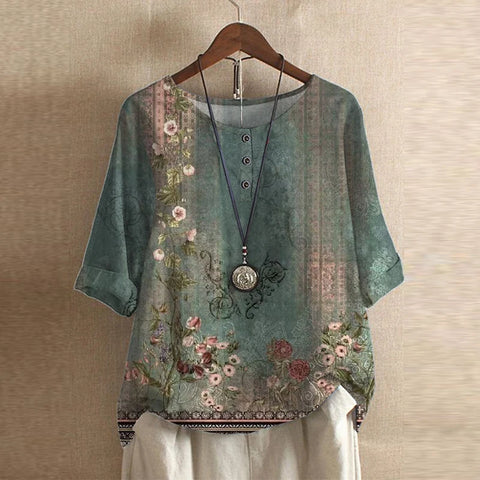 Celeste | Retro Floral Relaxed Blouse