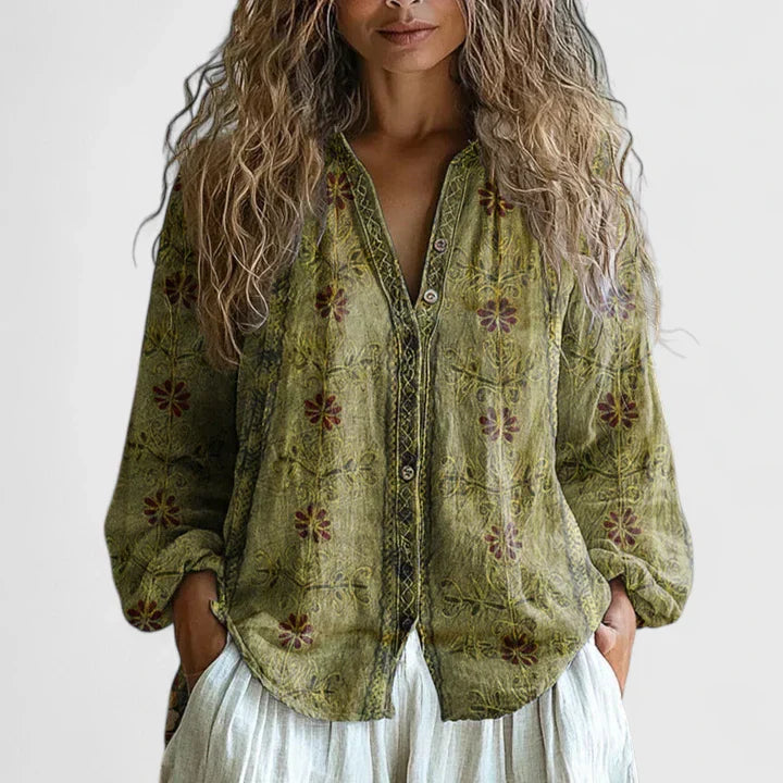 Isabelle | Retro Leaf Print Blouse