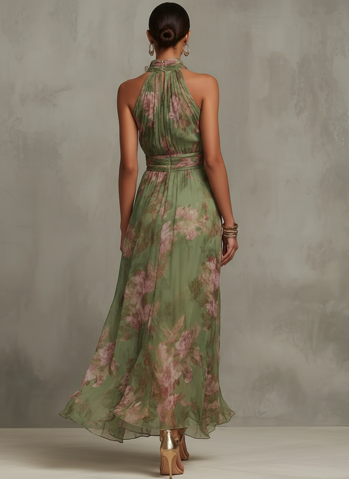 Aria | Botanical Halter Neck Maxi Dress