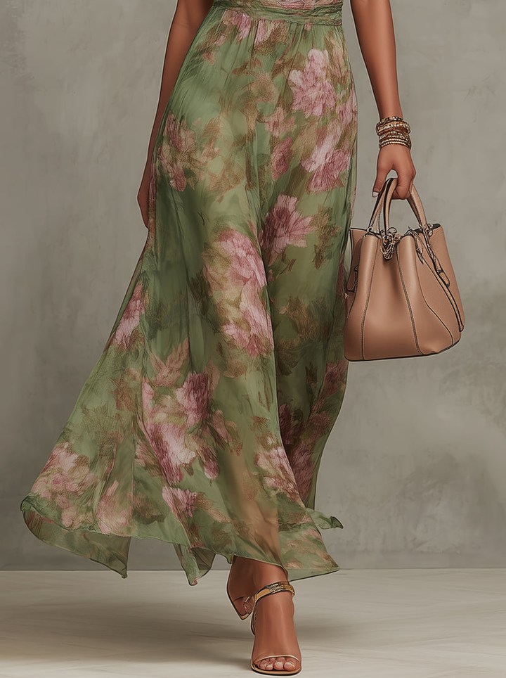 Avery | Green Floral Halter Maxi Dress