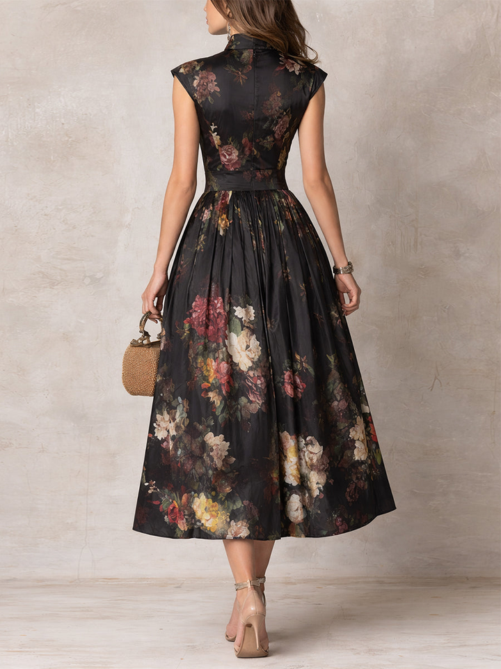 Gracy | Black Floral Keyhole Midi Dress