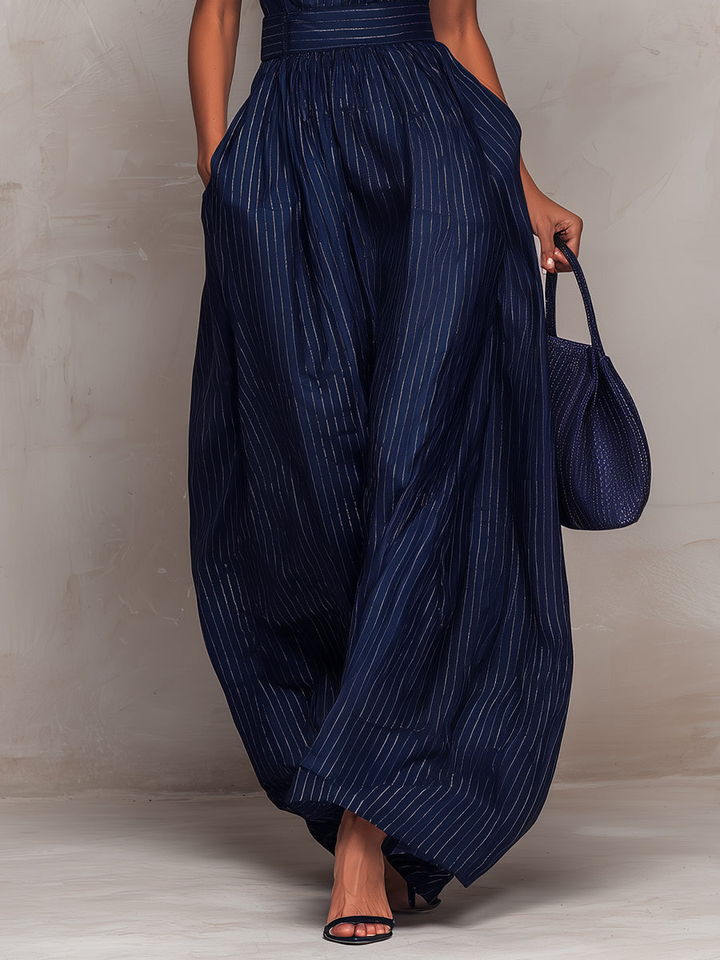 Anna | Navy Striped Keyhole Wide-Leg Jumpsuit