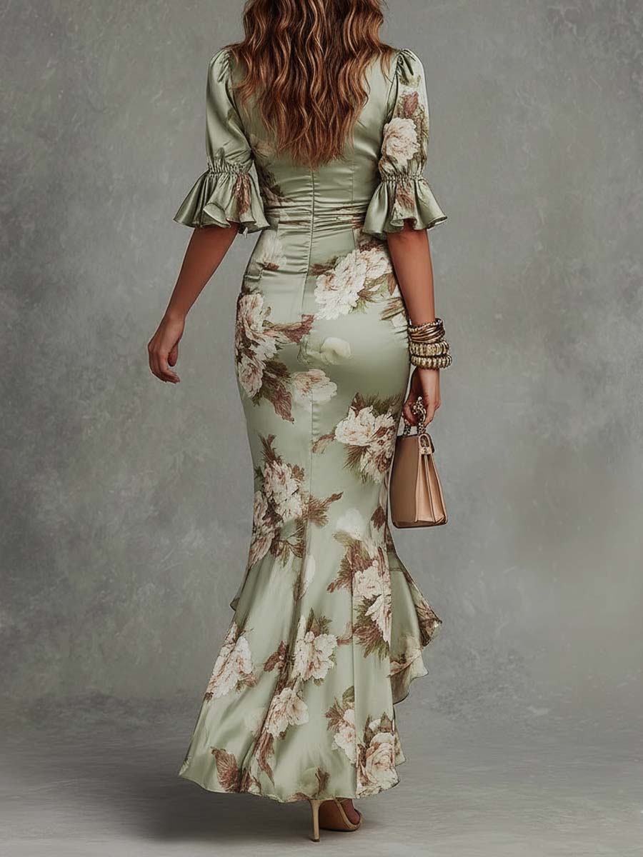 Anna | Asymmetric Puff-Sleeve Floral Maxi Dress