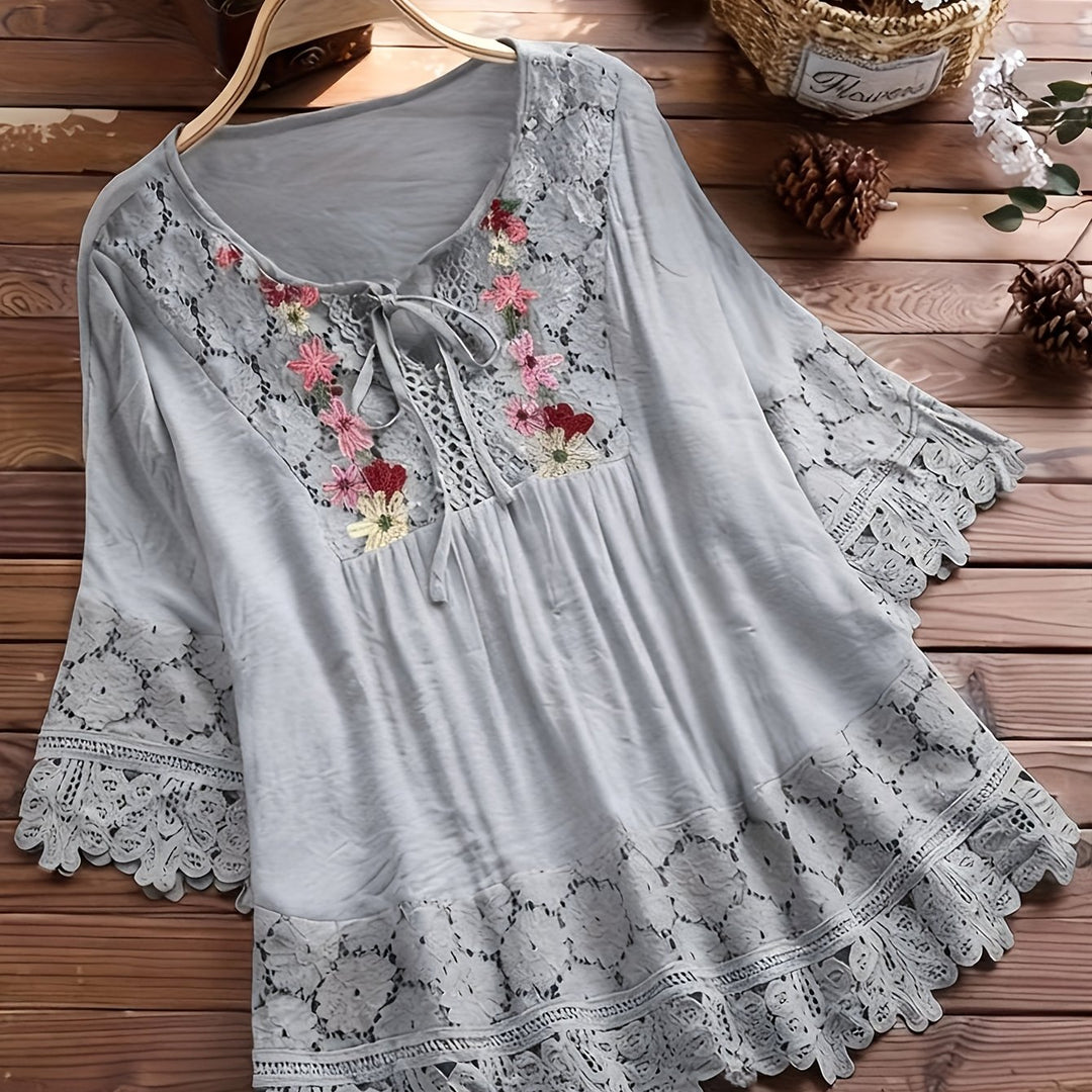 Marjorie | Embroidered Lace Trim Blouse