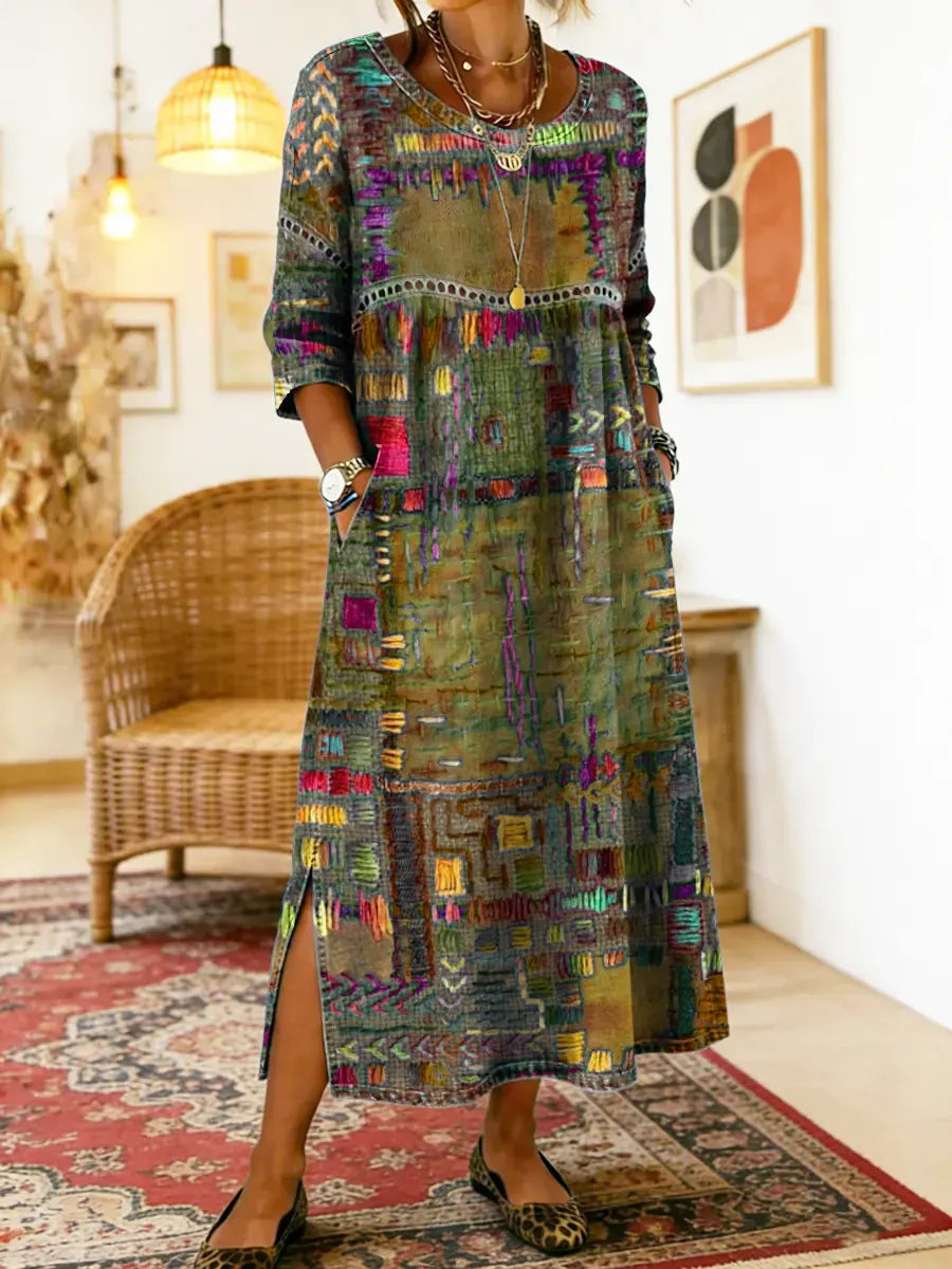Luna | Flattering Boho Patchwork Midi Dress