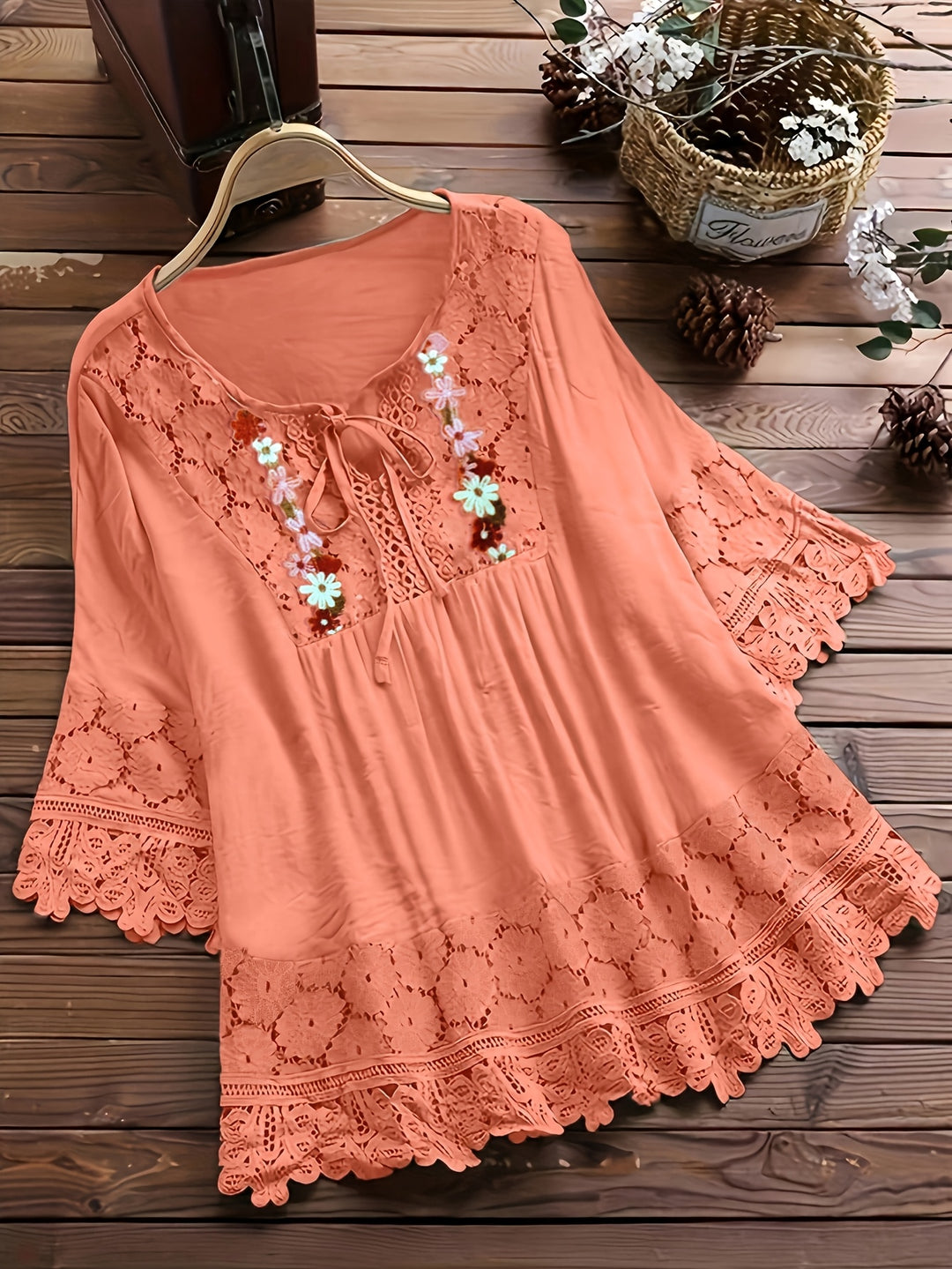 Marjorie | Embroidered Lace Trim Blouse