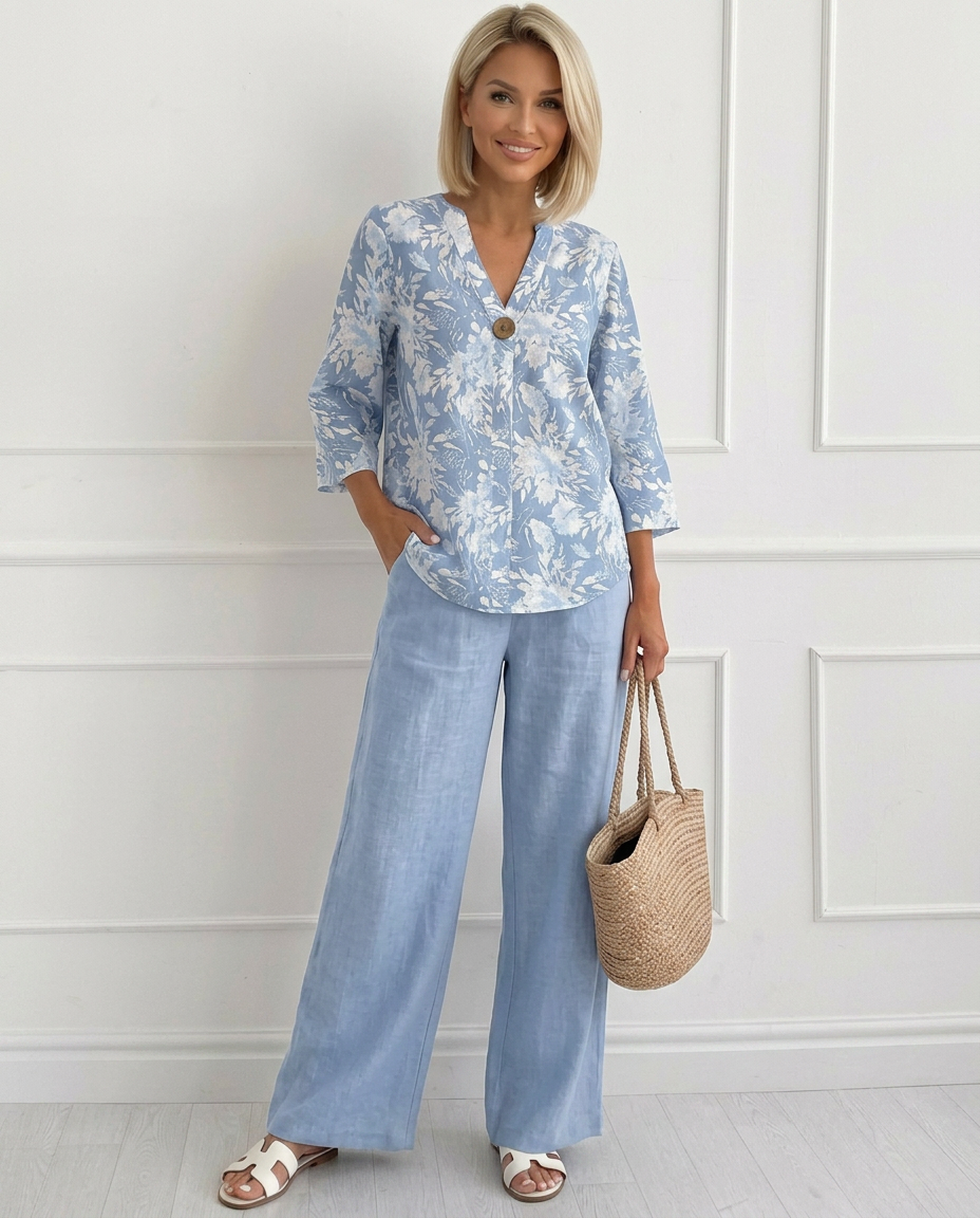 Callista | Floral Blouse and Wide Leg Trouser Set