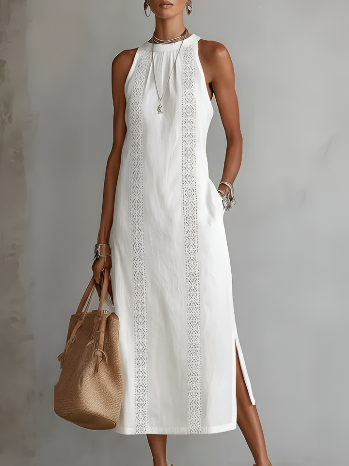 Jessamine | Relaxed Embroidered Mandarin Collar Midi Dress