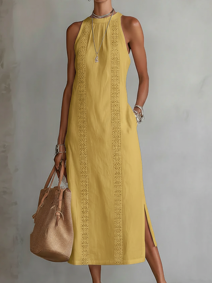 Jessamine | Relaxed Embroidered Mandarin Collar Midi Dress