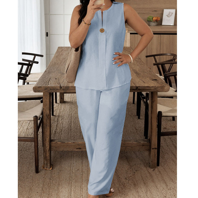Theresa | Sleeveless V Neck Elegant Set